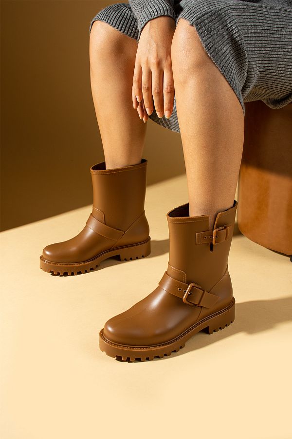 Tan rain boots top