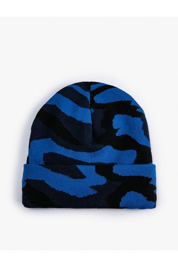 Koton-Camouflage Beret Knitted with Folding Detail Multicolored 1