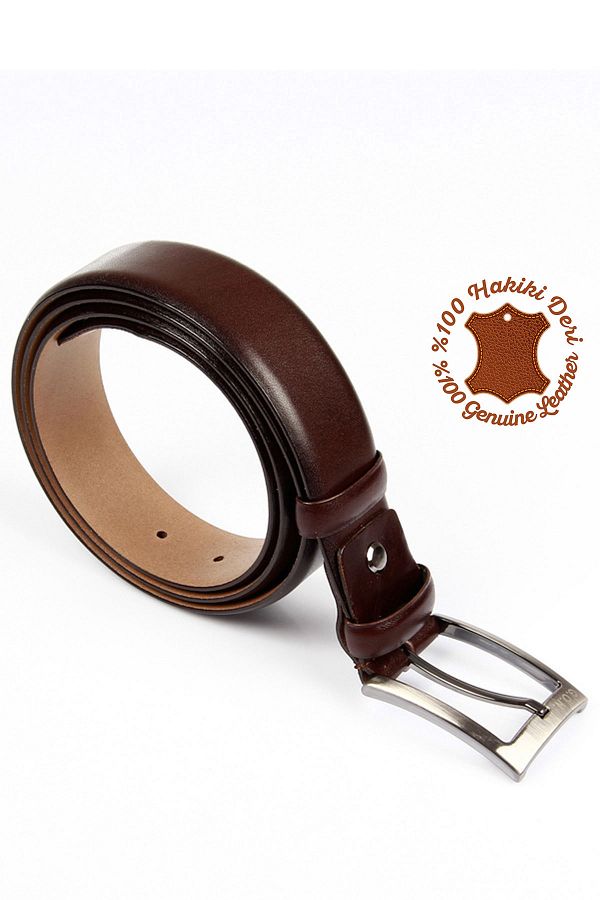 GÖNDERİ(R)-Men's Brown Antique Genuine Leather 3.5 cm Classic Belt 1