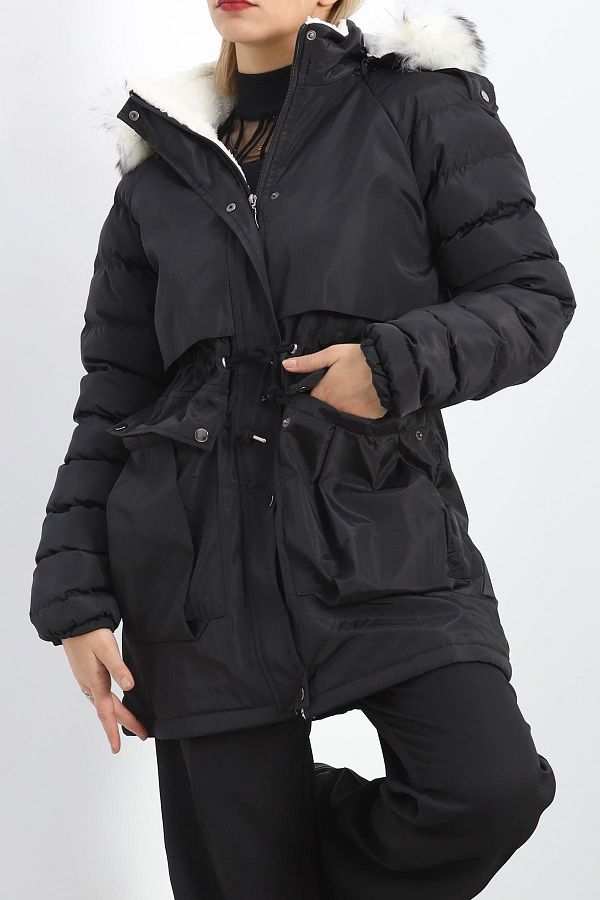 Black coat with fur inside cheap