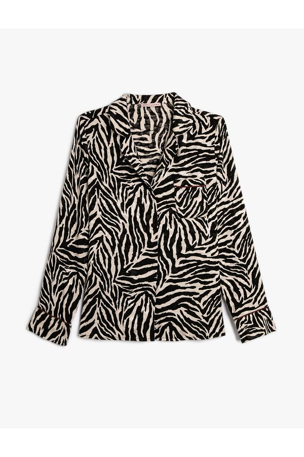Koton-Zebra Patterned Pajama Top Buttoned Long Sleeves with Pockets 1
