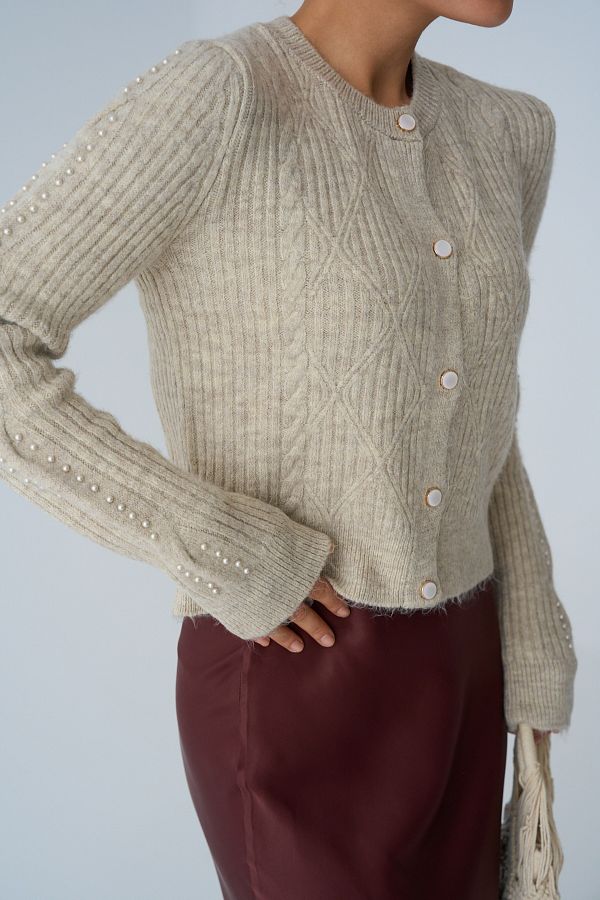 Qu Style Light Beige Thin Sleeve Cardigan Th 241052 Trendyol