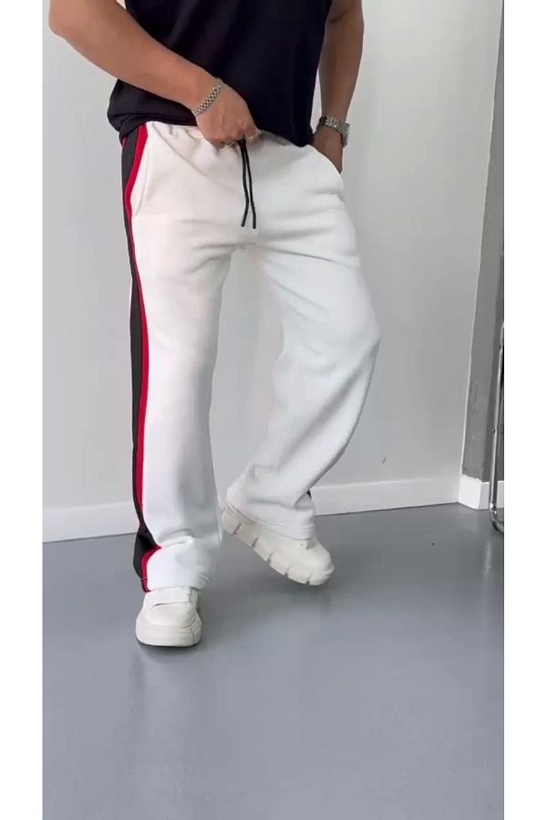 LUSH OWEAR White Sweatpants Three Thread Stripe Trendyol