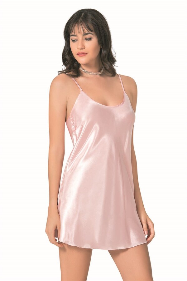 PRIMODA-Short Satin Salmon Nightgown 1