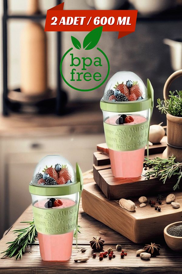 Open Home Concept-600ml Capacity - 2 Pcs Yogurt Muesli Salad Fruit Storage Container with Fork and Spoon for Diet and Breakfast 1