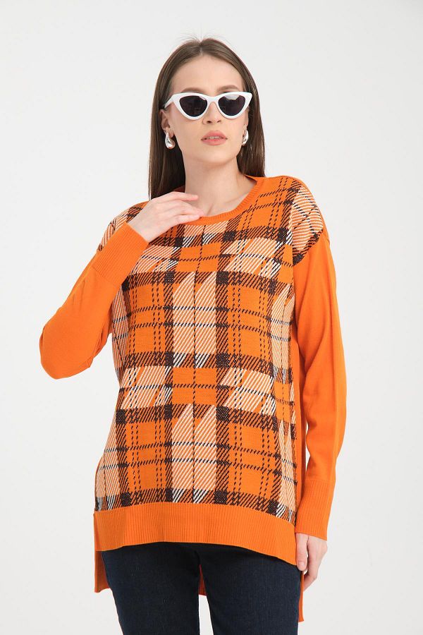 Orange plaid sweater deals