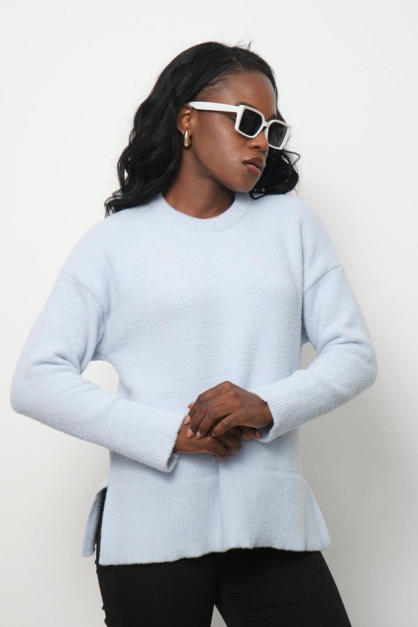 Moda Days Women s Baby Blue Crew Neck Sweater Trendyol