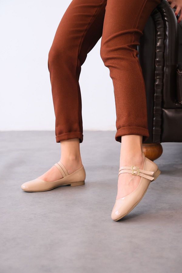 MODAADAM Women s Rola Ballerina Shoes Tan Patent Leather Trendyol