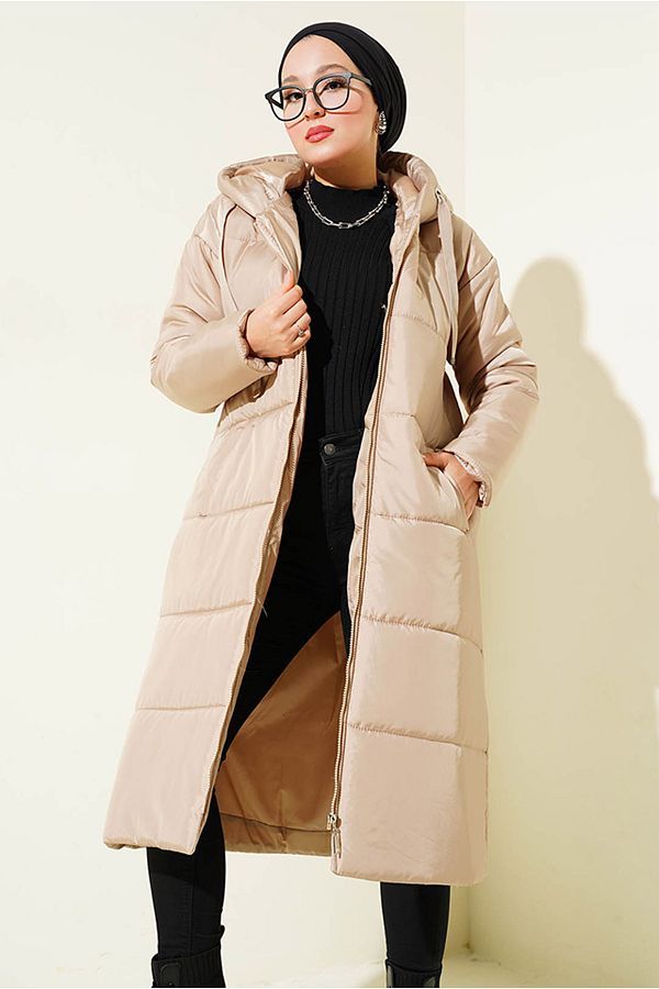 Bigdart-T5120 Mink Long Inflatable Hooded Hijab Coat 1