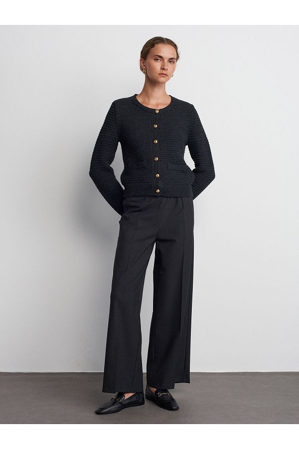 Dilvin-71556 Drawstring Tied Trousers-Anthracite 1