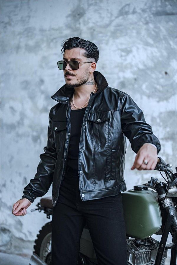 OUTF T MAN Black Vintage Fit Men s Leather Jacket Trendyol