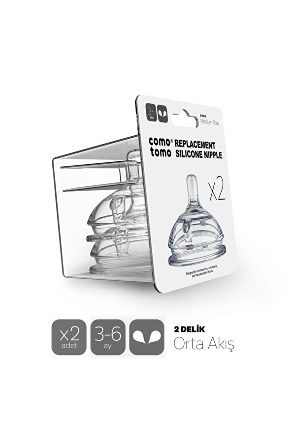 comotomo Antikolik 2’li Silikon Biberon Emziği – Orta Akışlı (3-6 AY)