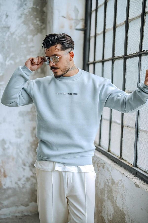 OUTF T MAN New Age Printed Men s Oversize Sweatshirt Light Blue Trendyol