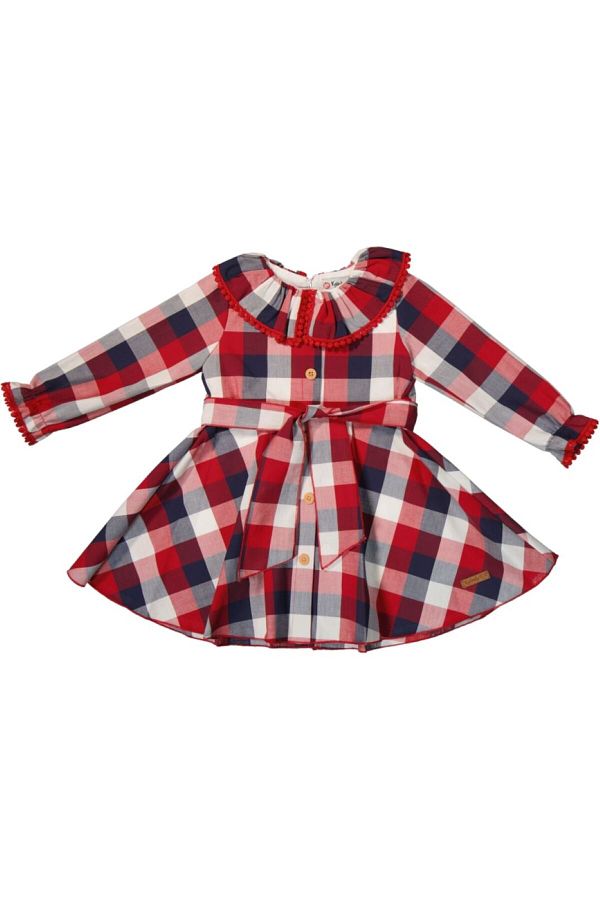 KALİNKA KİDS WEAR-Plaid Patterned Baby Collar Seasonal Girl's Dress 1