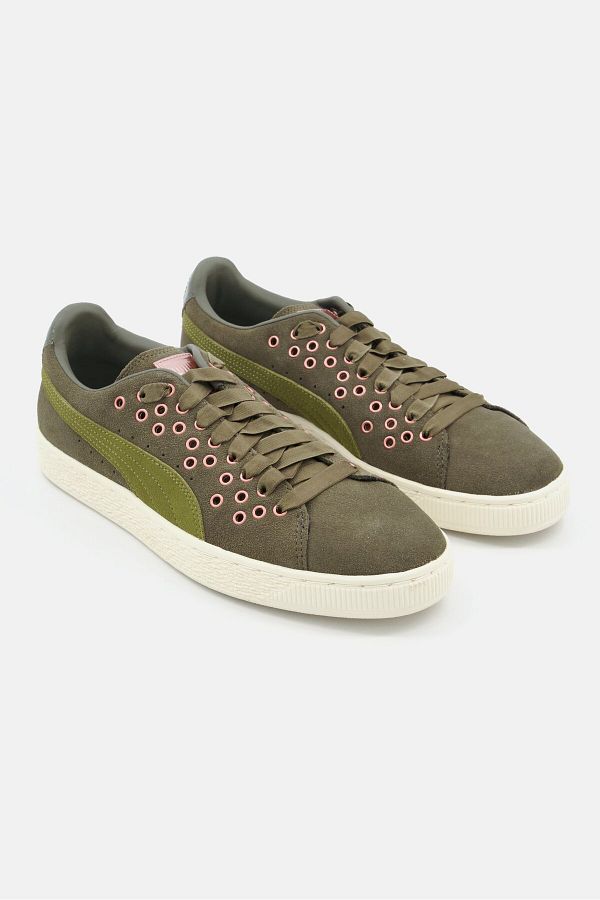 Puma-Women Suede XL Textured Lace Up Spots Shoes, Olive 1