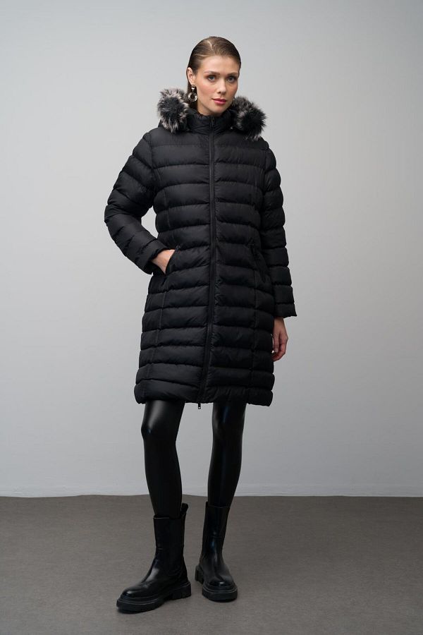 Olcay-Odnímatelný kabát s kapucí Puffer Coat Black 6401 1