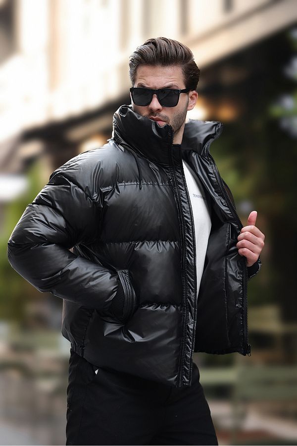 MANMARK Men s Oversize Black Puffer Jacket Waterproof Thick and Hidden Hooded Winter Coat Stylish and Trendy Trendyol