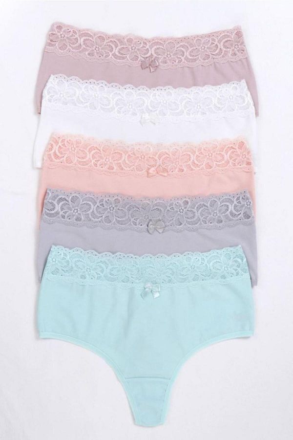 Nicoletta-Women's Panties High Waist Thong Large Size 5 Pack Salmon 1