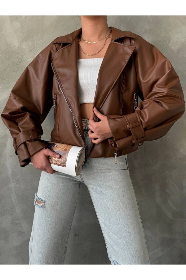 Balloon sleeve leather jacket clearance