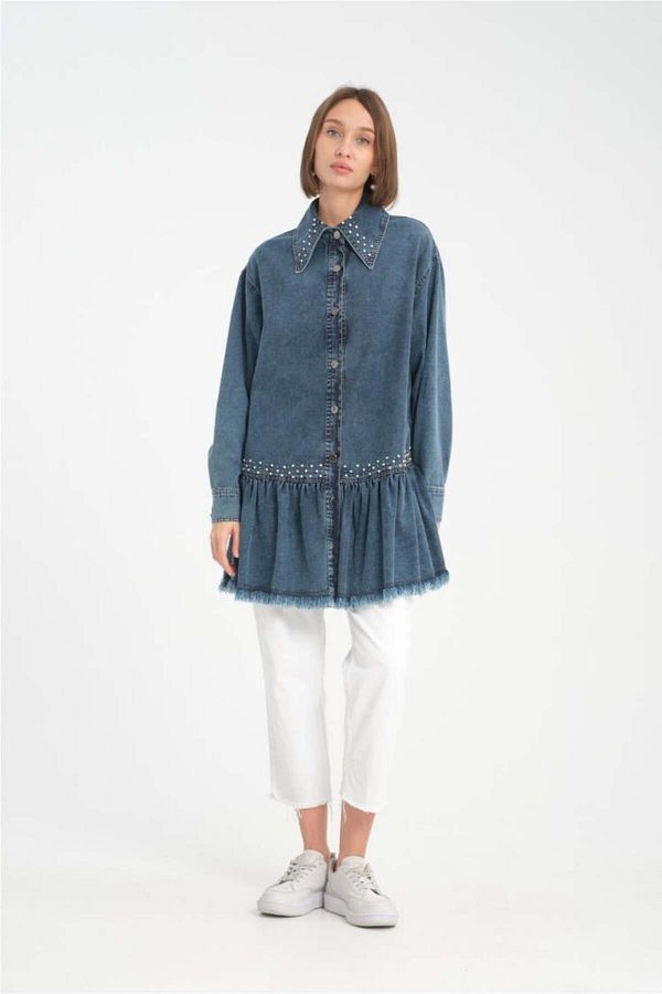 MAXMU-Blue Tunic with Stone Detail 1
