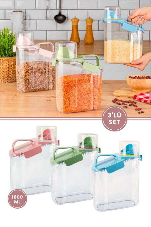 Flora-Multifunctional Flour, Pulses, Detergent Storage Container (Leakproof with Gasket) 1800 ml Set of 3 1
