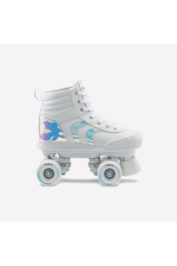 Decathlon-Oxelo Kids Skates - Holographic White - Quad 100 Jr 1