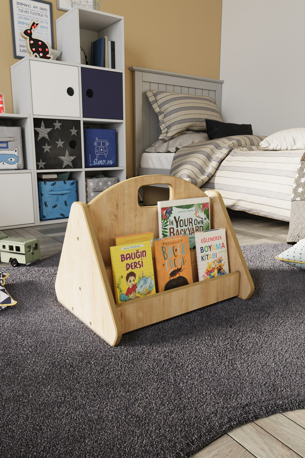 zeo wood design Montessori Mdf Çocuk Kitaplığı - Safir Meşe