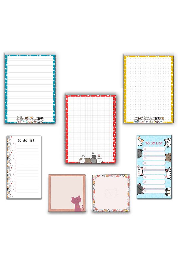 Fragman Yayınları-School Notebook and Notepad Set - Cat Design 1
