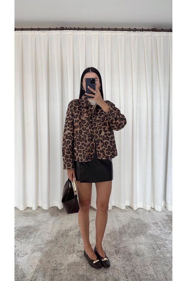 HAZELANNA Leopard Suede Jacket Trendyol