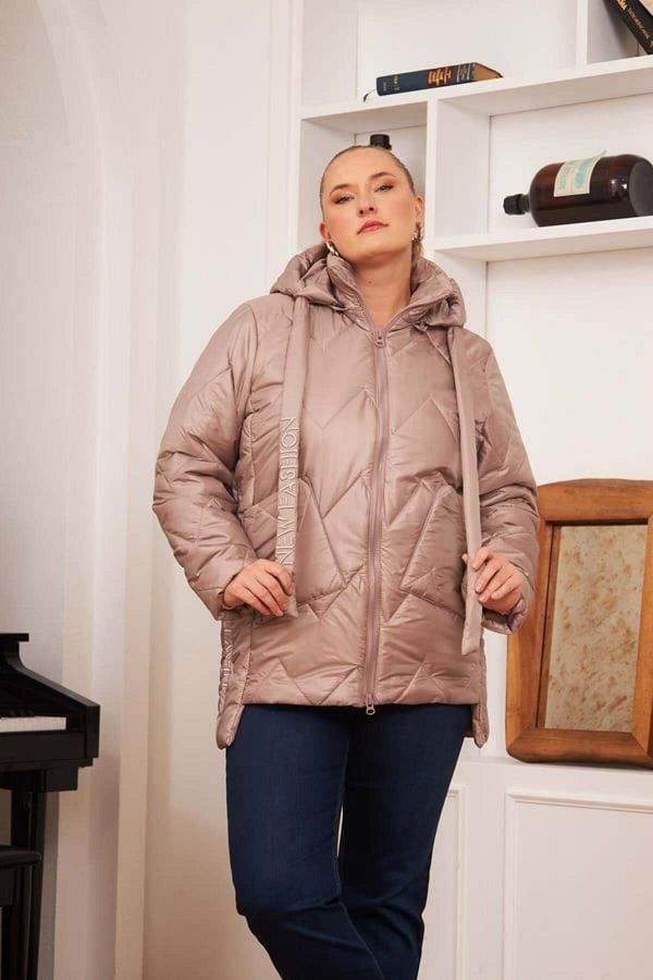 Plus size quilted jacket with hood top