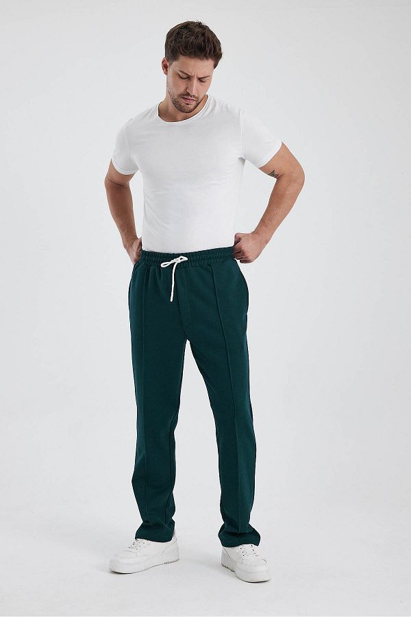 THE RULE Emerald Green Men s Sweatpants Baggy Cut Stitching Detail Fleece Comfortable Trendyol