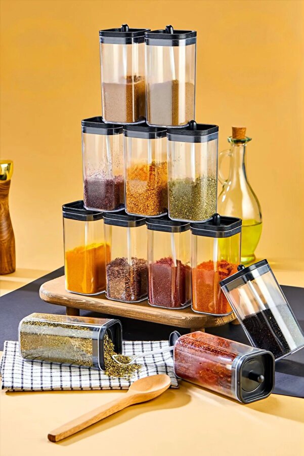 Turkco-Practical Spice Jar Set, Crystal Transparent Spice Jar Set with Spoon, 250ml Volume, 6 Pieces 1