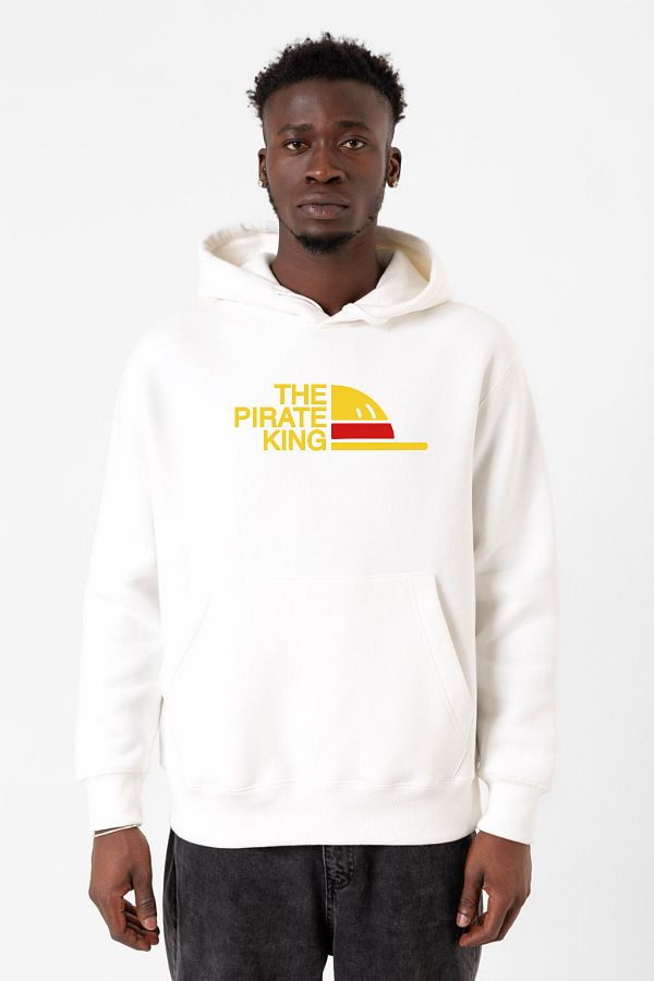 Tshirthane-One Piece Anime Luffy The Pirate King Hanorac alb pentru bărbați cu glugă 3ip 1