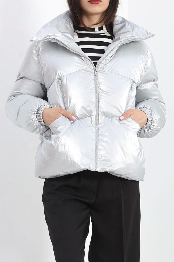Grey shiny puffer jacket online