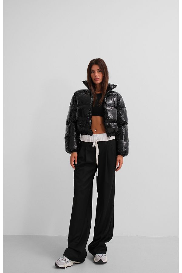 Black Fashion Patent Leather Black Puffer Jacket Trendyol