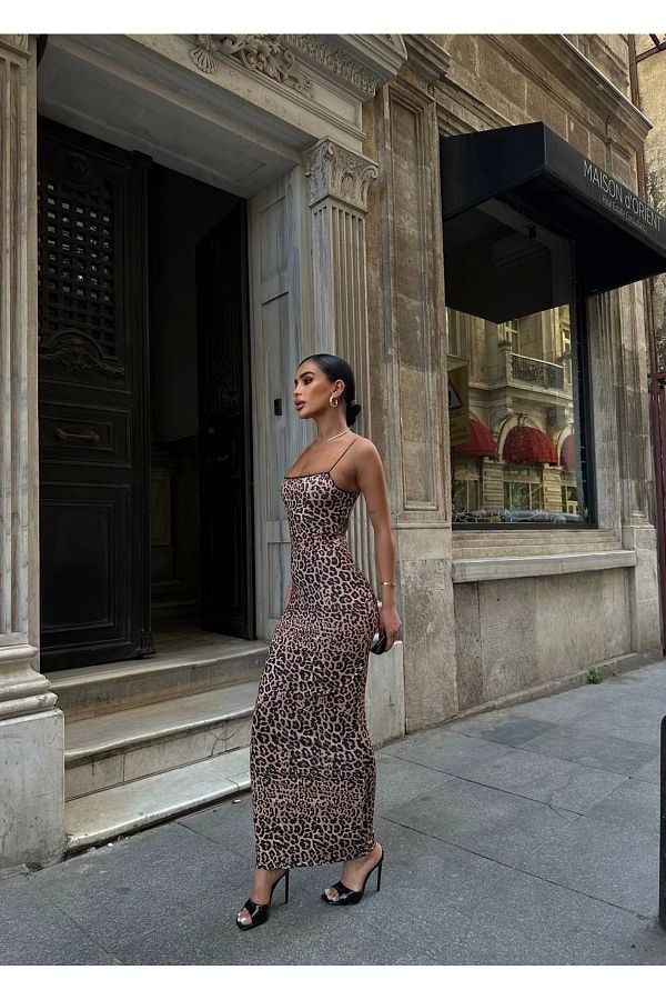 Leopard print thin strap dress top