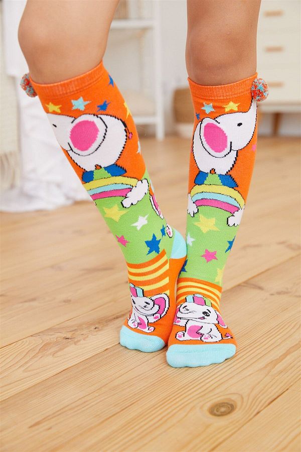 Katia&Bony-Orange Knee Socks - Girl, Circus Elephant Patterned 1