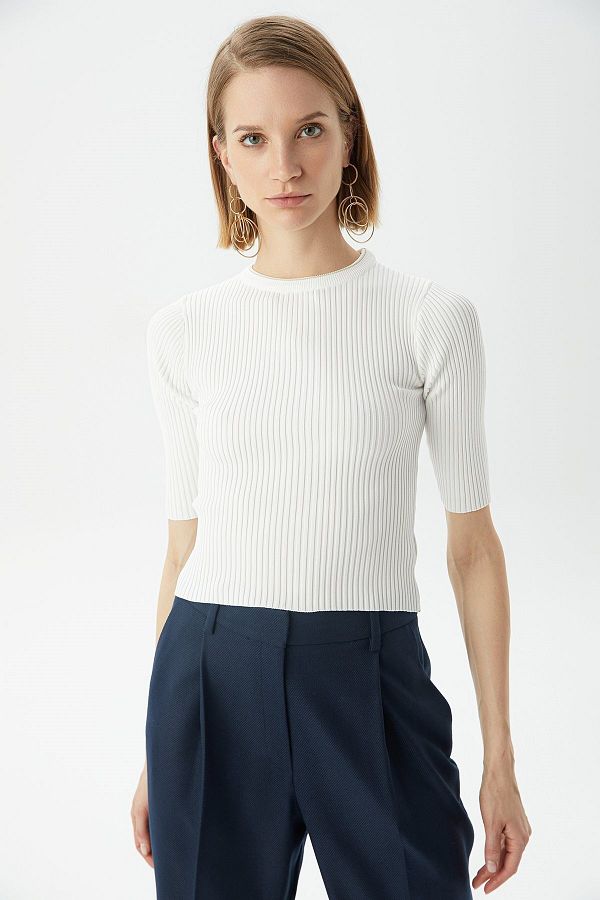 rue.-Crop Top cu nervuri Ecru 1