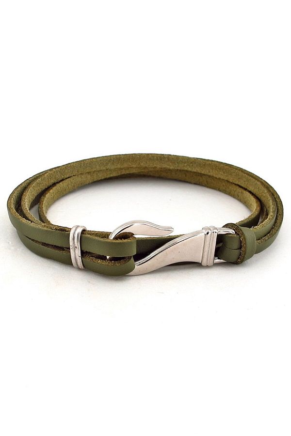 Solfera-Men's Green Leather Double Sira Hook Bracelet BT330 1