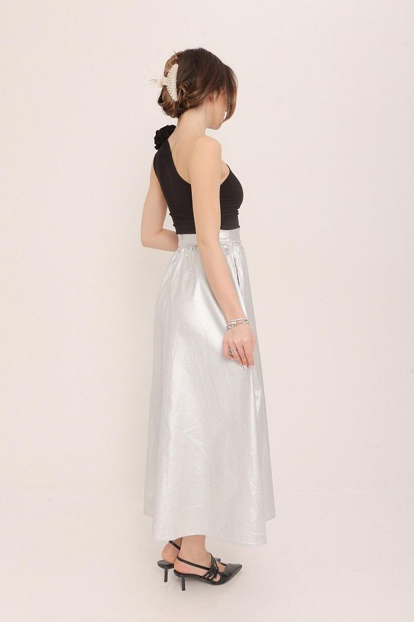 Coral Silver Shiny Long Bell Skirt Trendyol
