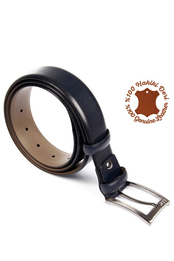 GÖNDERİ(R)-Ανδρική ζώνη Navy Blue Antique Γνήσιο Δέρμα 3,5 εκ. Κλασική 1