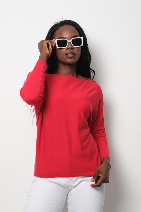 Moda Days Women s Red Boat Neck Sweater Trendyol
