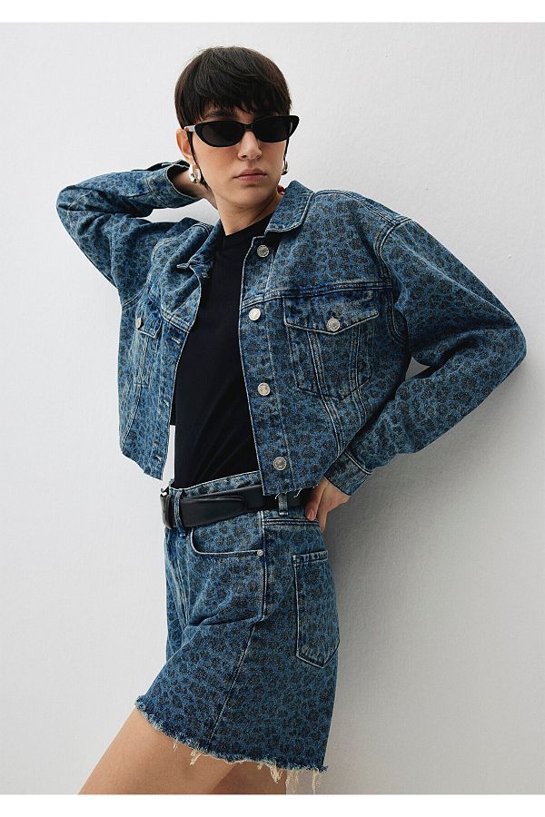 Mavi Brenda 90s Indigo Leopard Patterned Jean Jacket 1110118 88290 Trendyol