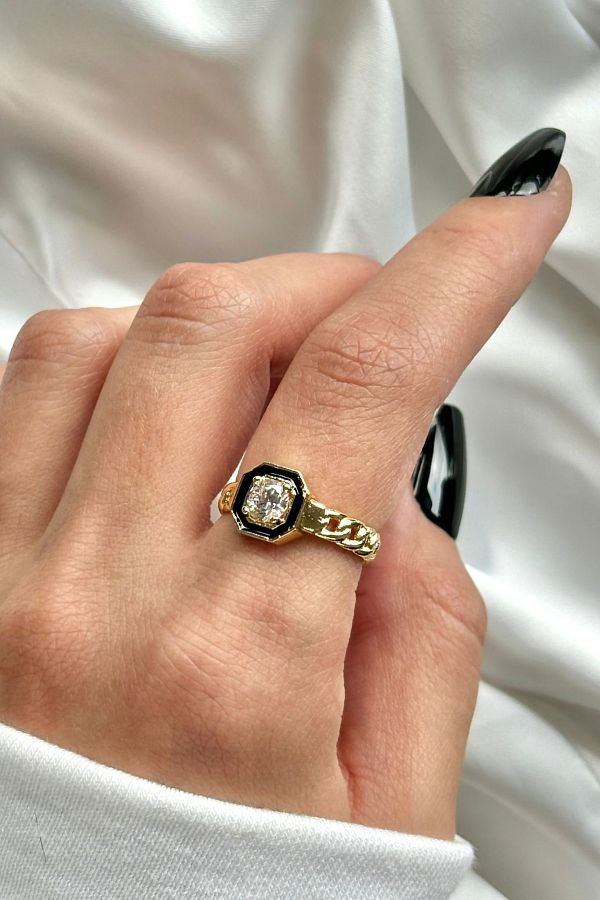 Leo Stone Premium Imported Series Octagonal Zircon Stone Single Stone Adjustable Design Women s Steel Ring Trendyol