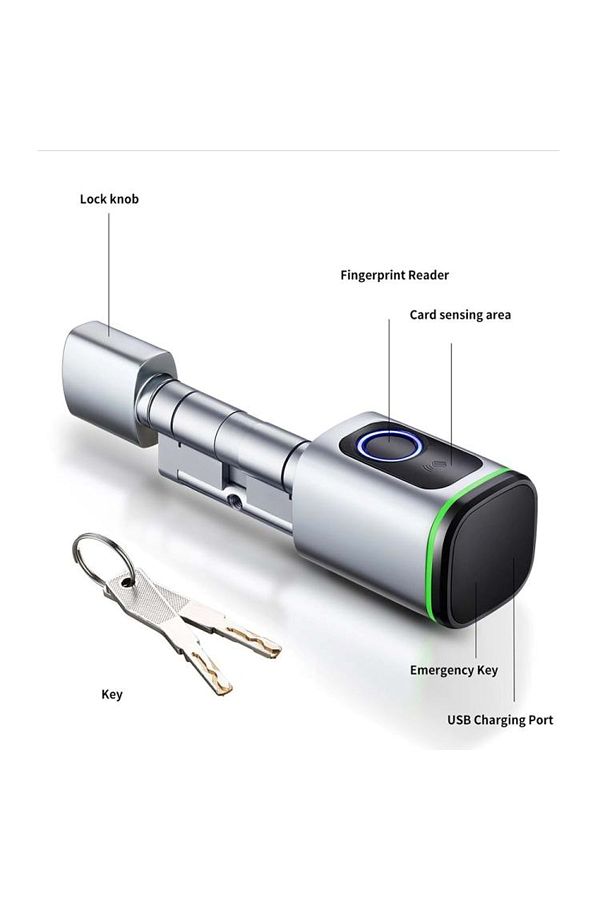 FASA FİSO-Finger Read+Card-App 50+50mm Cylinder Tuya Smart Bluetooth Smart Door Handle 1