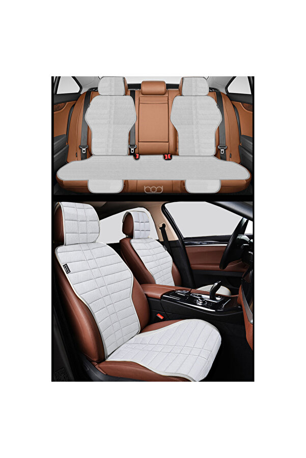 Bod Tay Tüyü Cepli Oto Koltuk Minder Seti Koltuk Koruma Kılıfı Spor Serisi (ÖN -ARKA TAM SET) Gri