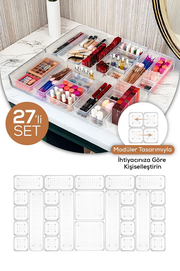 Evlinya-Organizator de accesorii pentru bijuterii cosmetice din dulap cu 27 de sertare 1