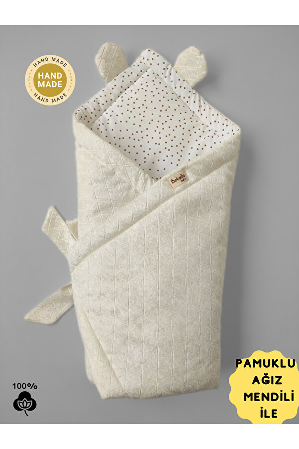 Bebella Ekru Bebek Battaniyesi Mevsimlik Hastane Çıkışı Yenidoğan Kundağı Hediyelik %100 Pamuklu Oyun Matı