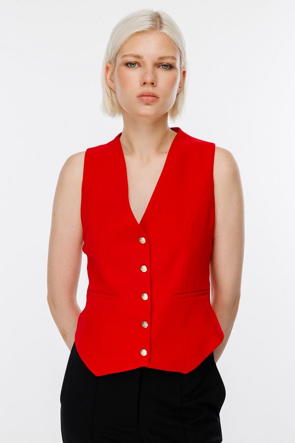 Ekol-Stripe Pocket V-Neck Vest 6501-24K 1