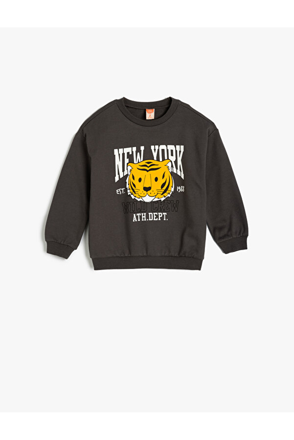 Koton Sweatshirt Aslan Baskılı Uzun Kollu Bisiklet Yaka Pamuklu Şardonlu